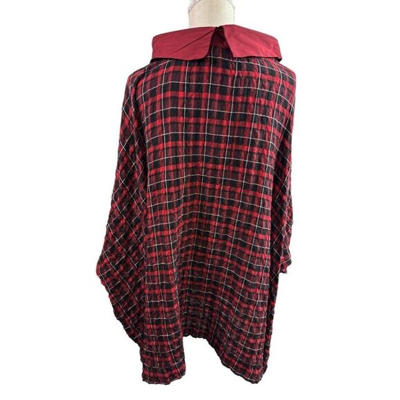 Kedem Sasson Top One Size Red Plaid Pockets Oversized Art to Wear - Picture 4 of 15